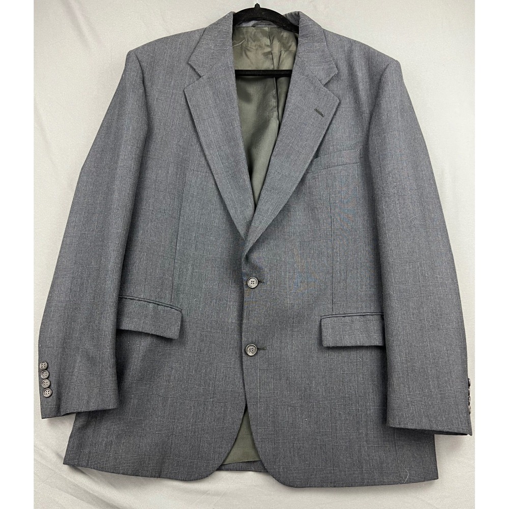 Deansgate Blazer Mens 43L Richmond Glen Plaid Grey Wool Blend Suit Jacket Good